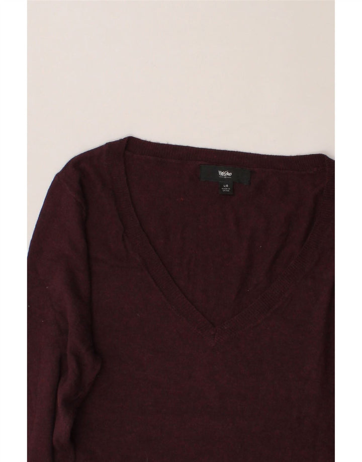 MOSSIMO Womens V-Neck Jumper Sweater UK 16 Large Maroon Nylon Vintage Mossimo and Second-Hand Mossimo from Messina Hembry 