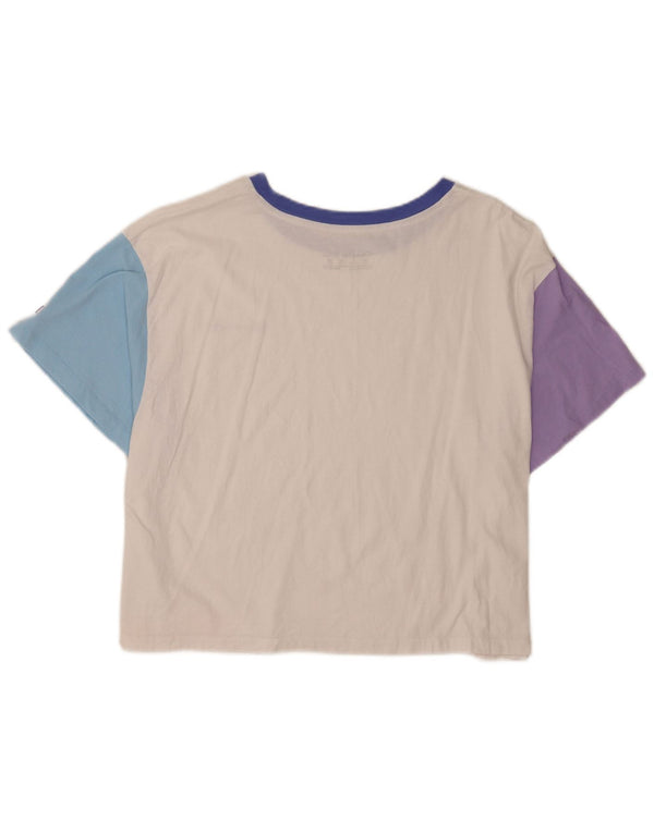Champion Damen Crop Graphic T-Shirt Top UK 20 2XL Weiße Colourblock-Baumwolle