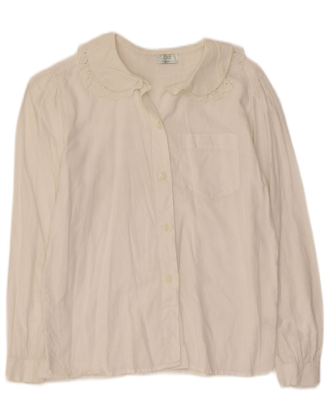 Benetton Damen-Hemdbluse, Größe S, cremefarbene Baumwolle, UK 8