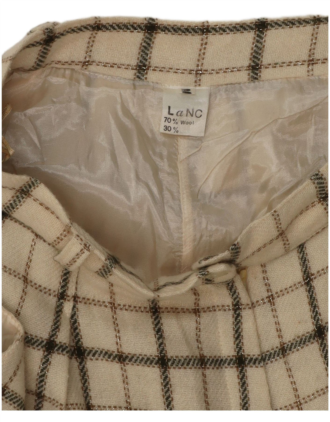 VINTAGE Lässige Damen-Shorts mit hoher Taille, mittelgroß, W26, beige karierte Wolle