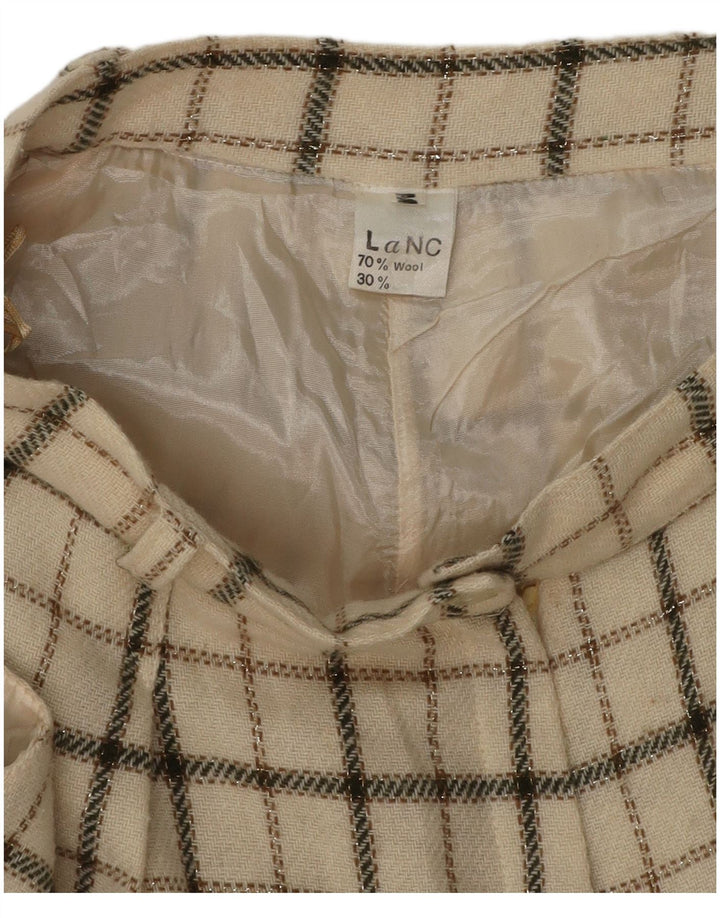 VINTAGE Lässige Damen-Shorts mit hoher Taille, mittelgroß, W26, beige karierte Wolle