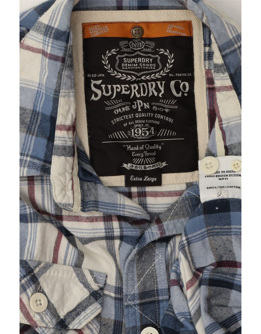 SUPERDRY Herren-Flanellhemd XL, blau karierte Baumwolle
