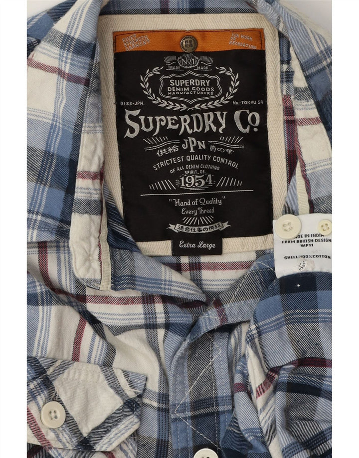 SUPERDRY Herren-Flanellhemd XL, blau karierte Baumwolle