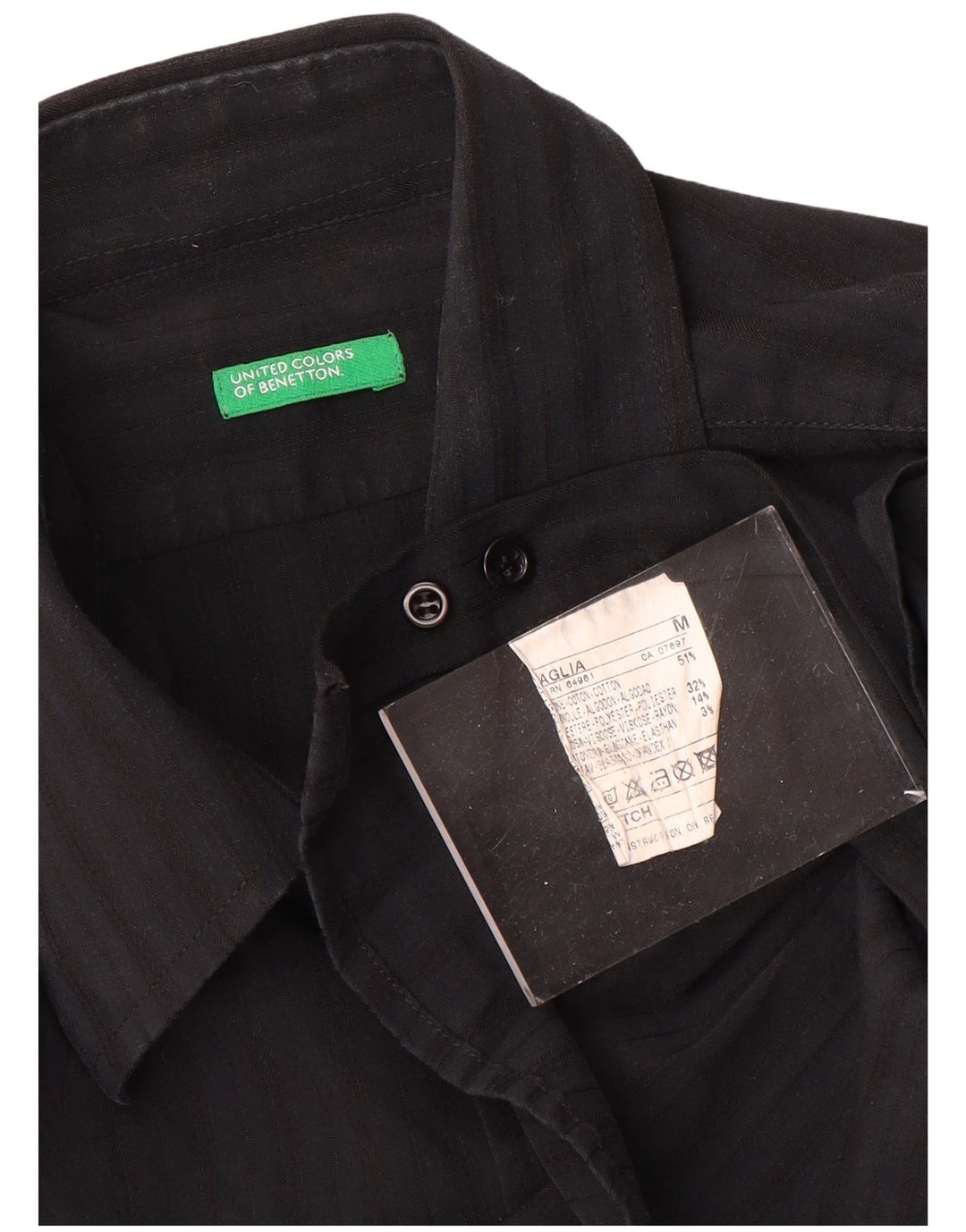 Benetton Herrenhemd Mittelschwarze Nadelstreifen-Baumwolle