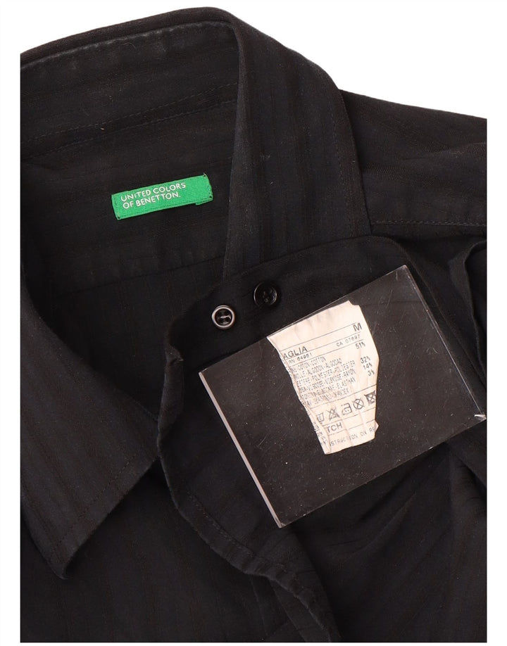 Benetton Herrenhemd Mittelschwarze Nadelstreifen-Baumwolle