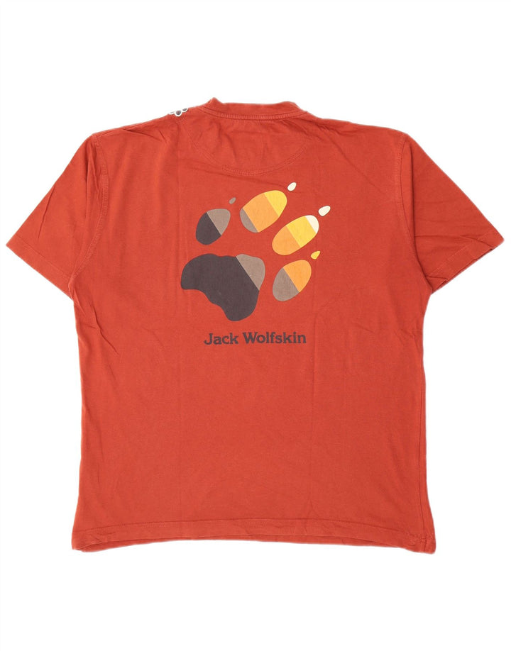 Jack Wolfskin Herren Grafik-T-Shirt-Oberteil aus mittelroter Baumwolle