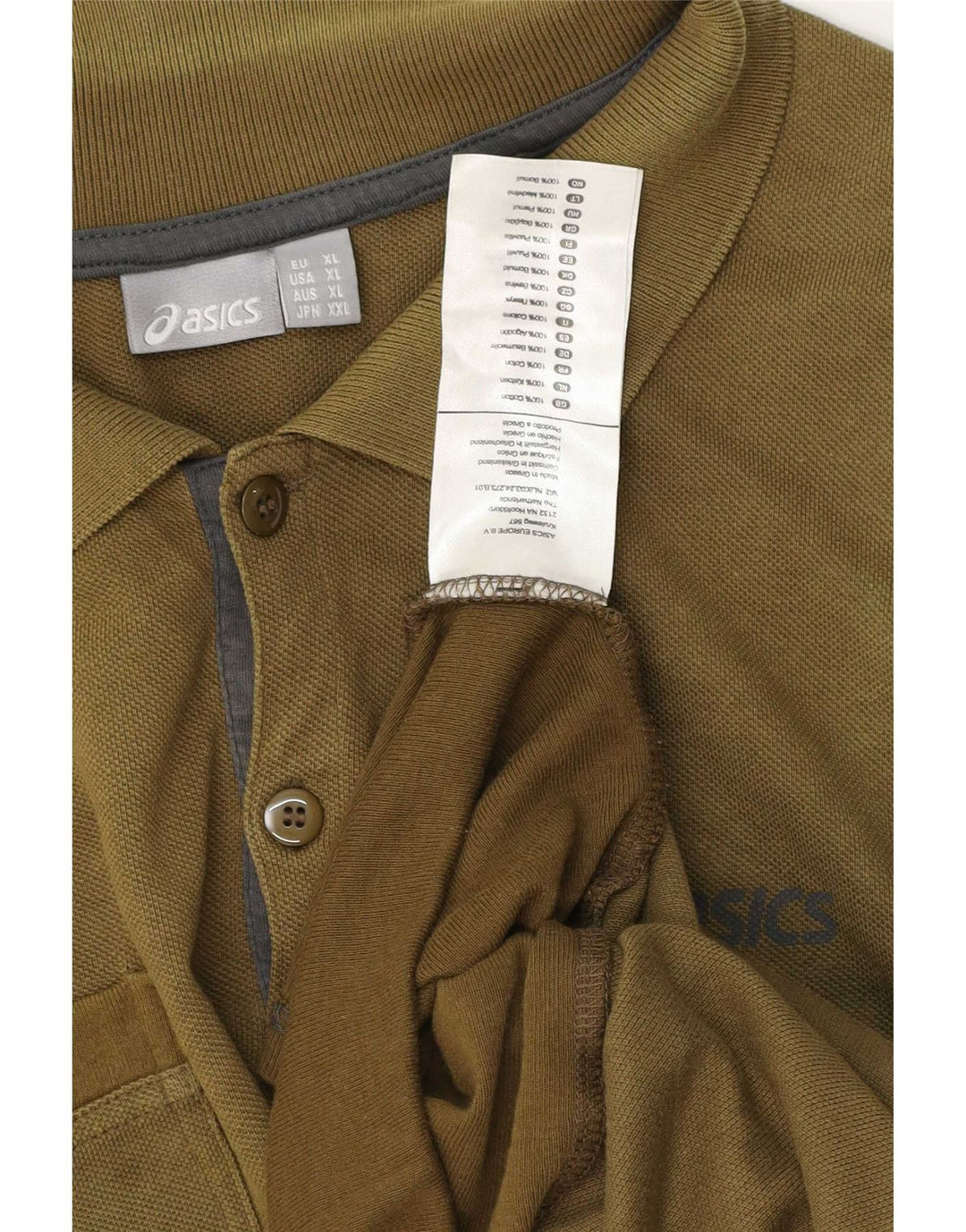Asics Herren Poloshirt XL Khaki Baumwolle