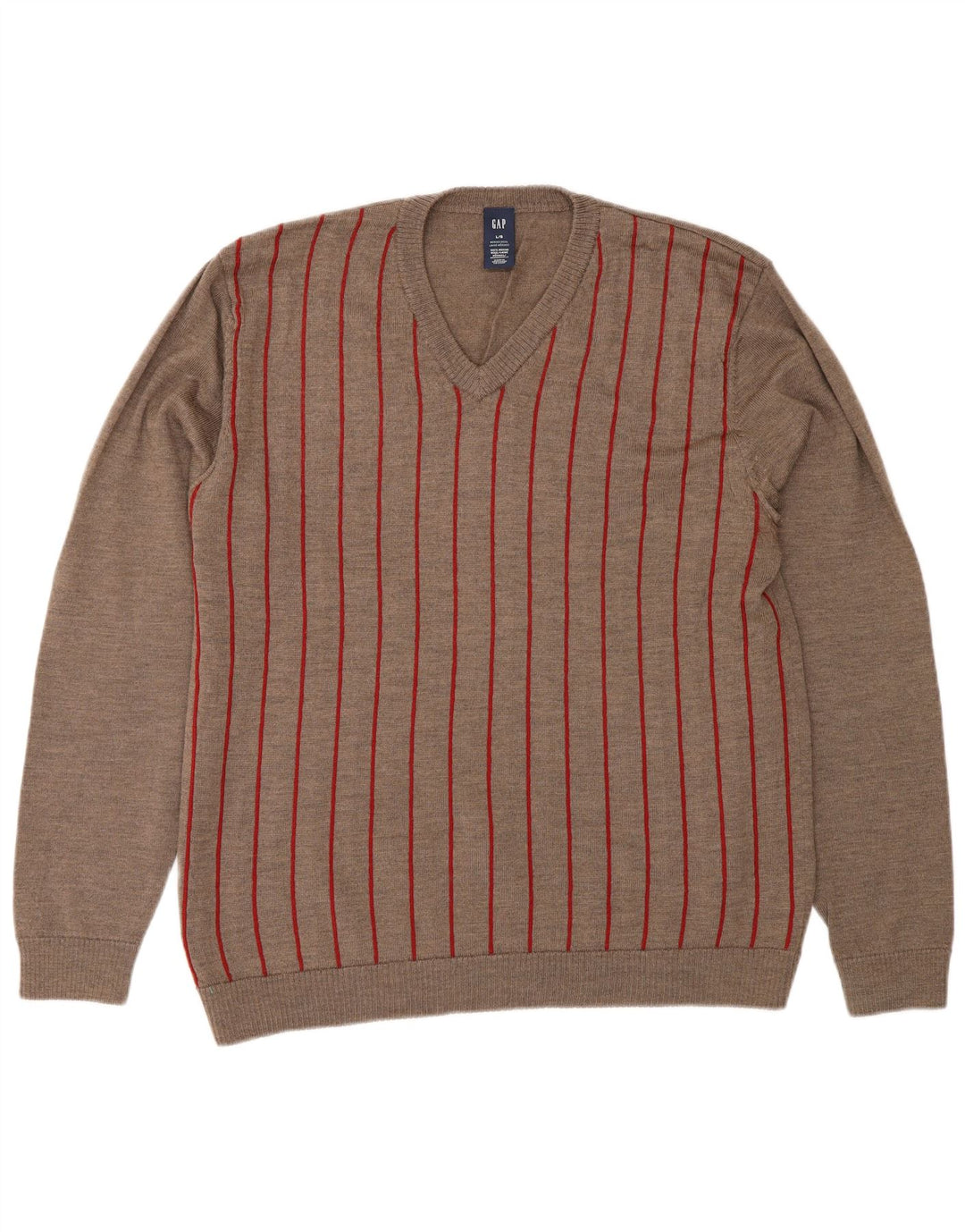 Gap Herren-Pullover mit V-Ausschnitt, groß, grau gestreift, Merinowolle