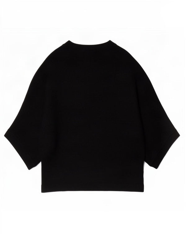 Zara Womens 1/2 Sleeve Crew Neck Jumper Sweater UK 14 Medium Navy Blue