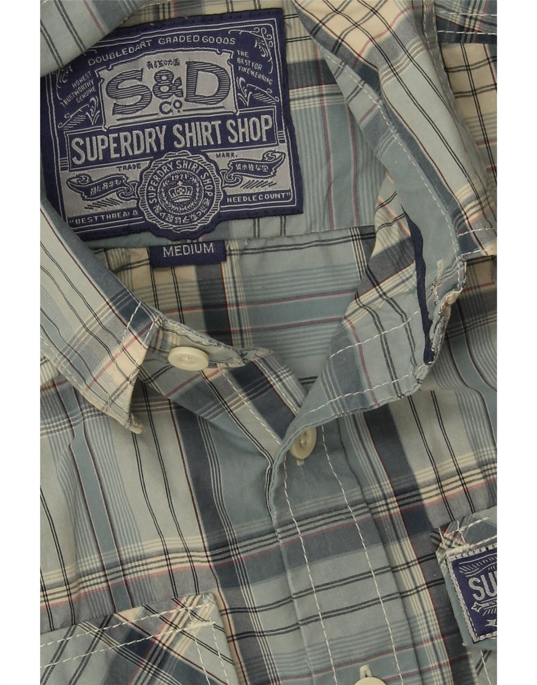 Superdry Herrenhemd aus mittelblau karierter Baumwolle