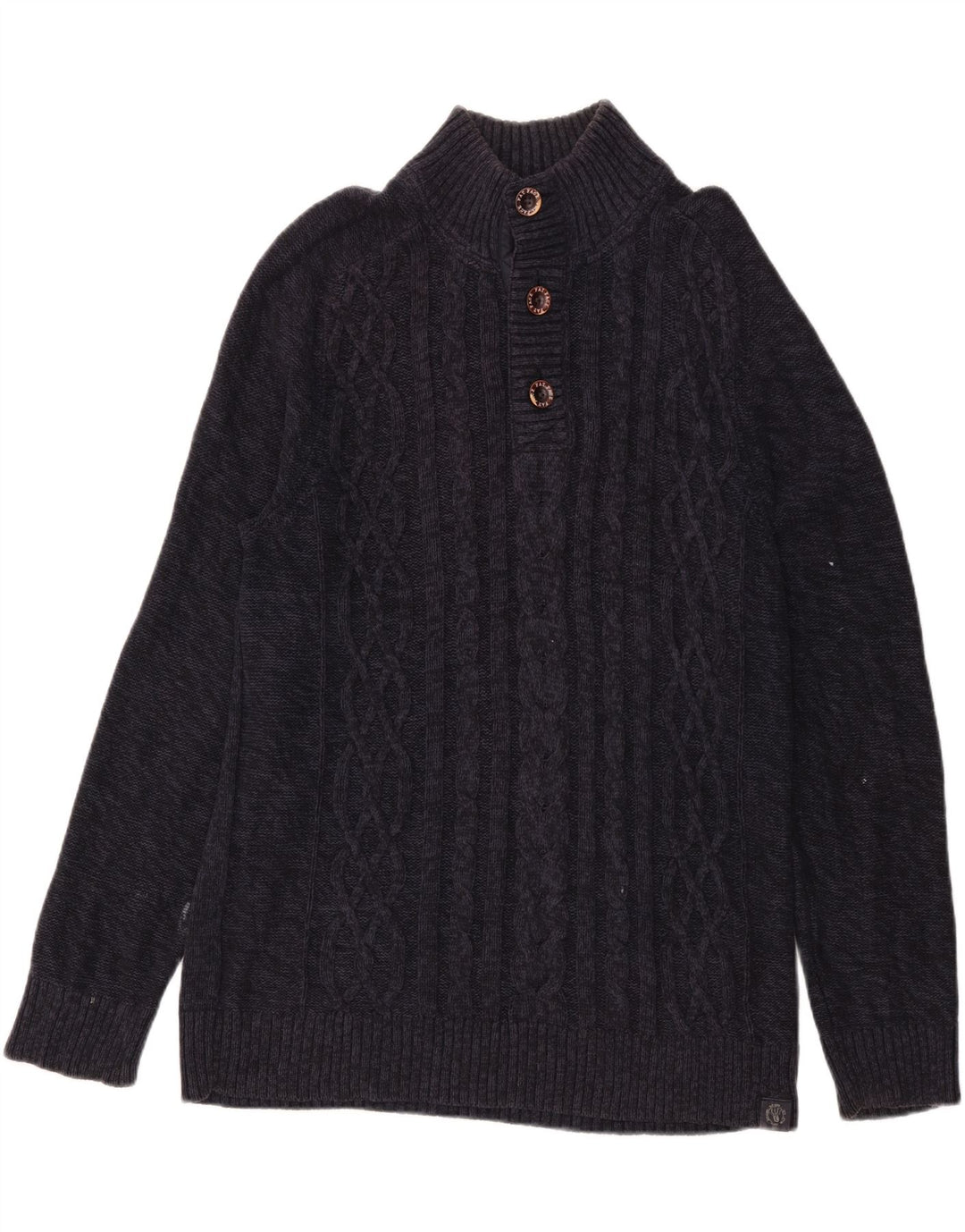 Fat Face Herren-Pullover mit Knopfkragen, groß, marineblaue Wolle