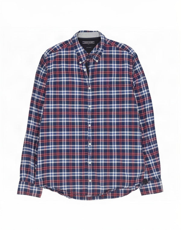 Tommy Hilfiger Herren New York Fit Hemd XL Marineblau karierte Baumwolle