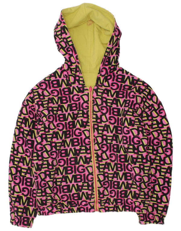 VINTAGE Wendejacke mit grafischer Kapuze für Mädchen, 11–12 Jahre, rosa Baumwolle