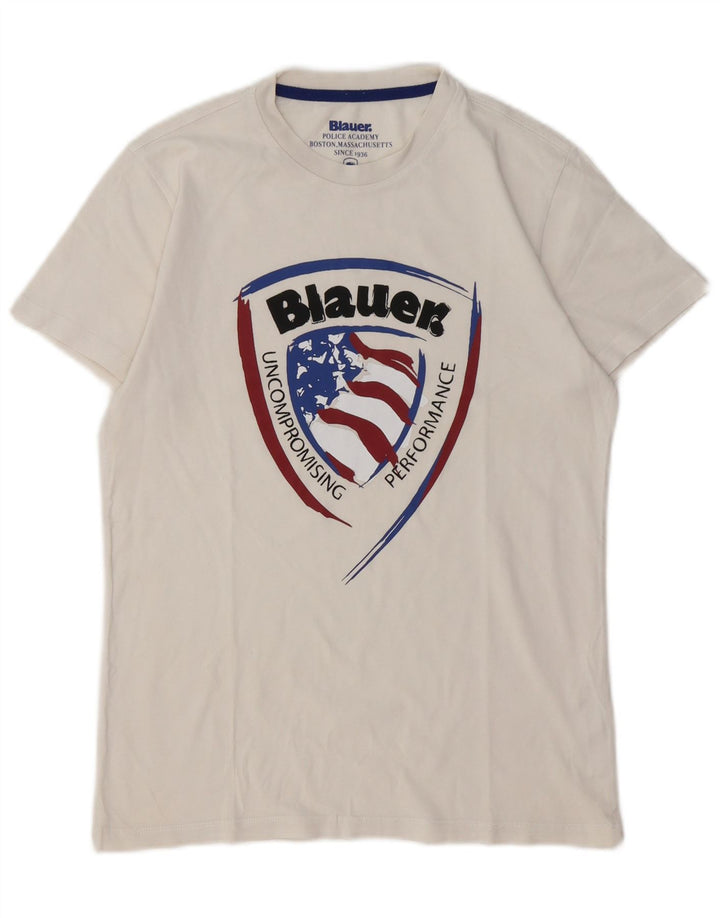 BLAUER Jungen-T-Shirt mit Grafik, 13–14 Jahre, weiße Baumwolle