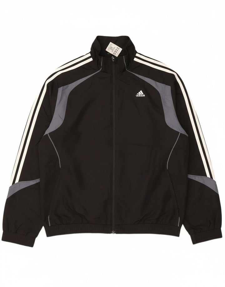 Adidas Herren-Trainingsanzugoberteil, UK-Größe 42/44, großes schwarzes Colourblock-Polyester