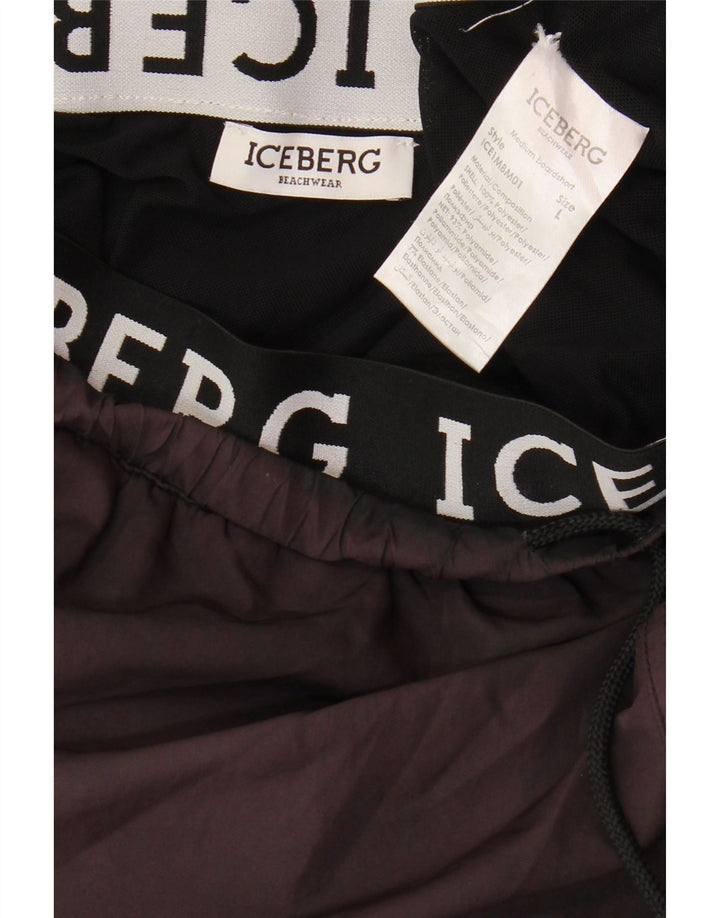 ICEBERG Herren-Badeshorts mit Grafik, groß, aus schwarzem Polyester