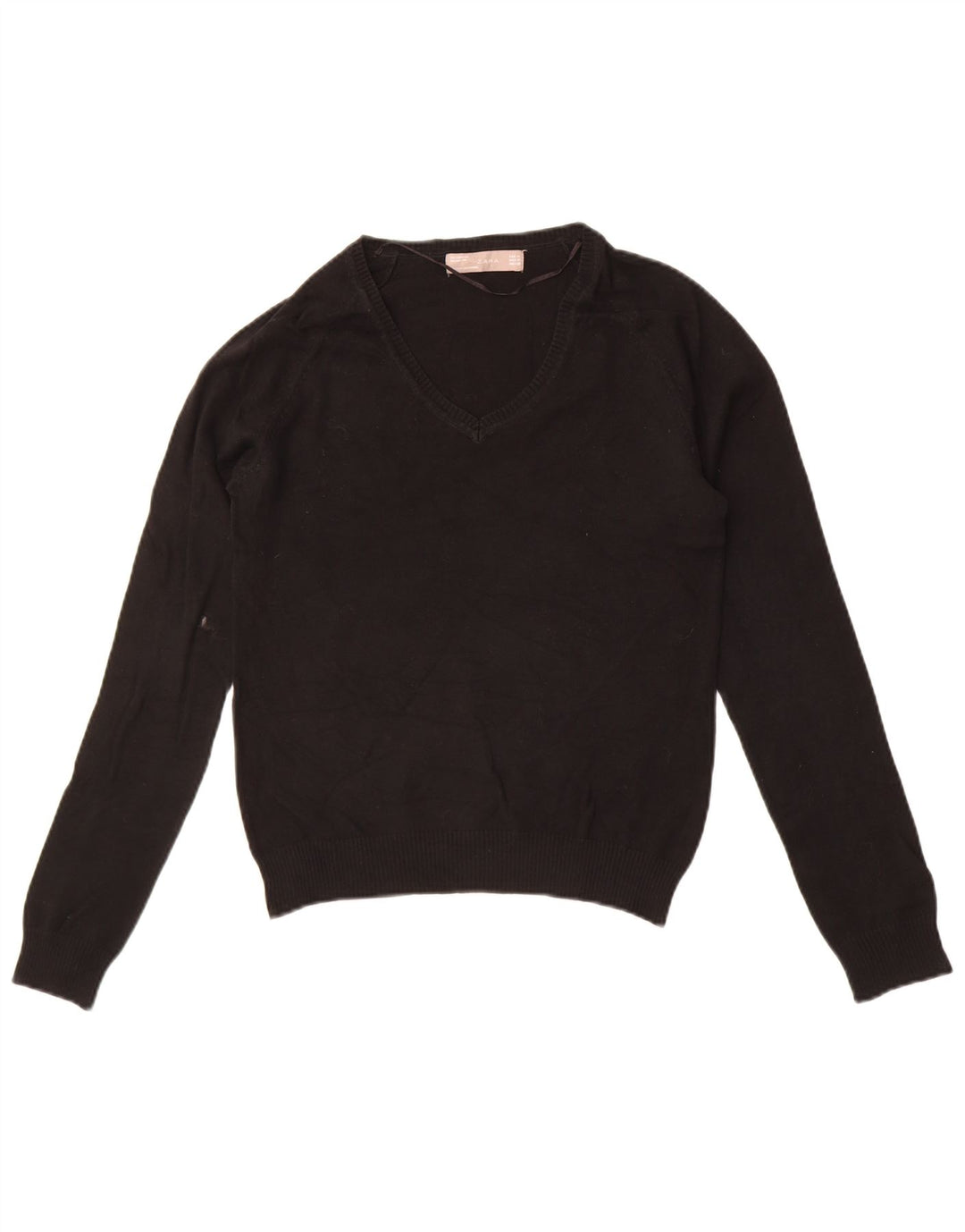 Zara Damen-Pullover mit V-Ausschnitt, UK 12, mittelschwarz, Baumwolle