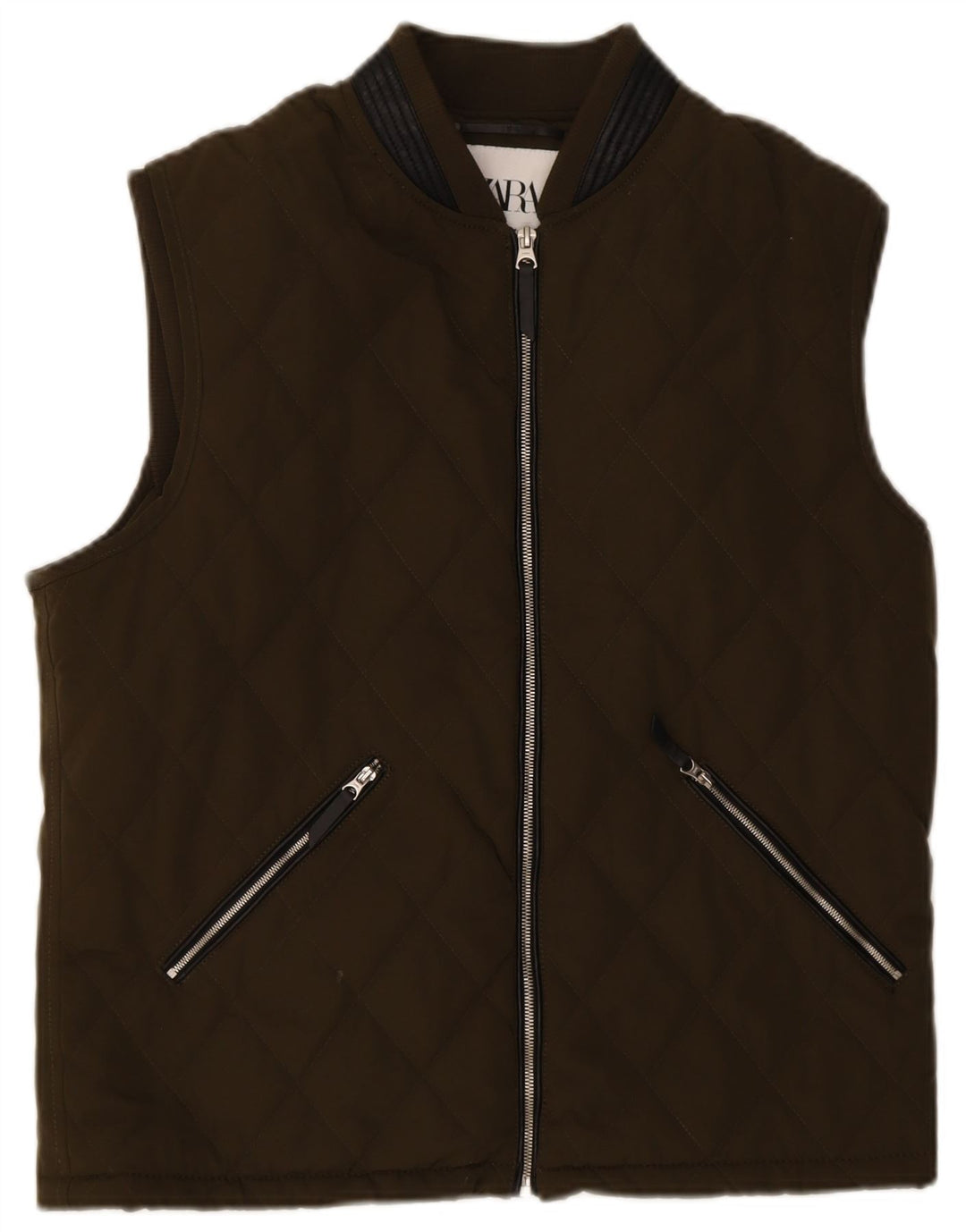 Zara Herren Steppweste UK 40 Large Khaki Polyester