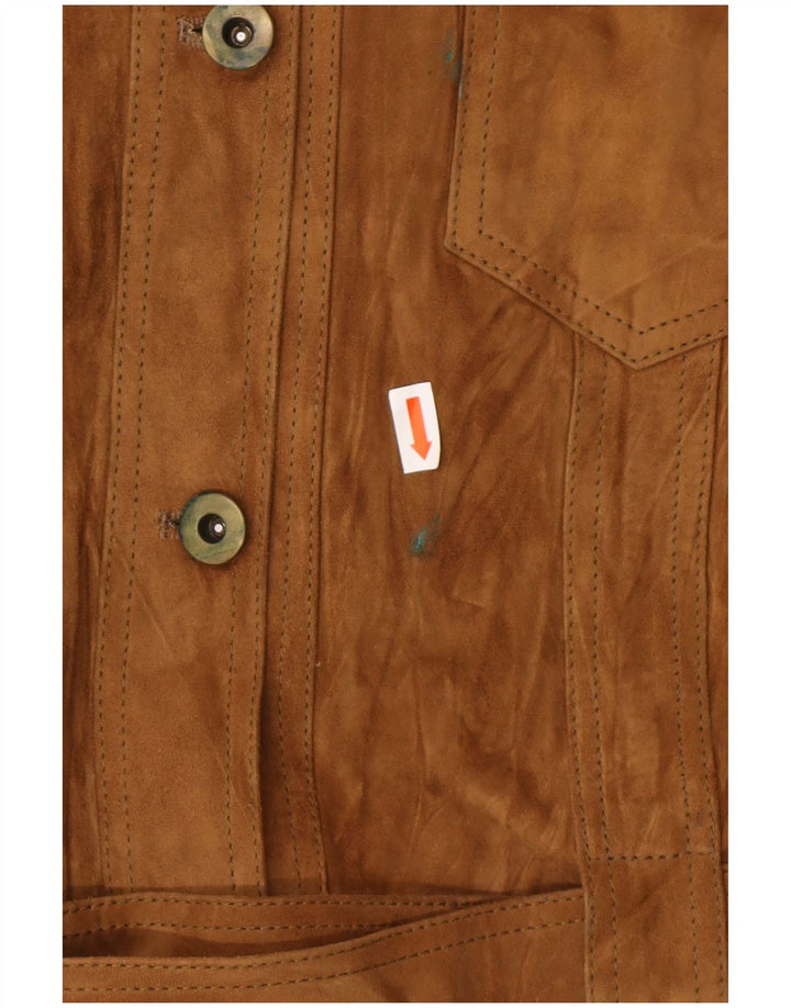 VINTAGE Damen Wildleder-Militärjacke IT 42 Mittelbraunes Leder