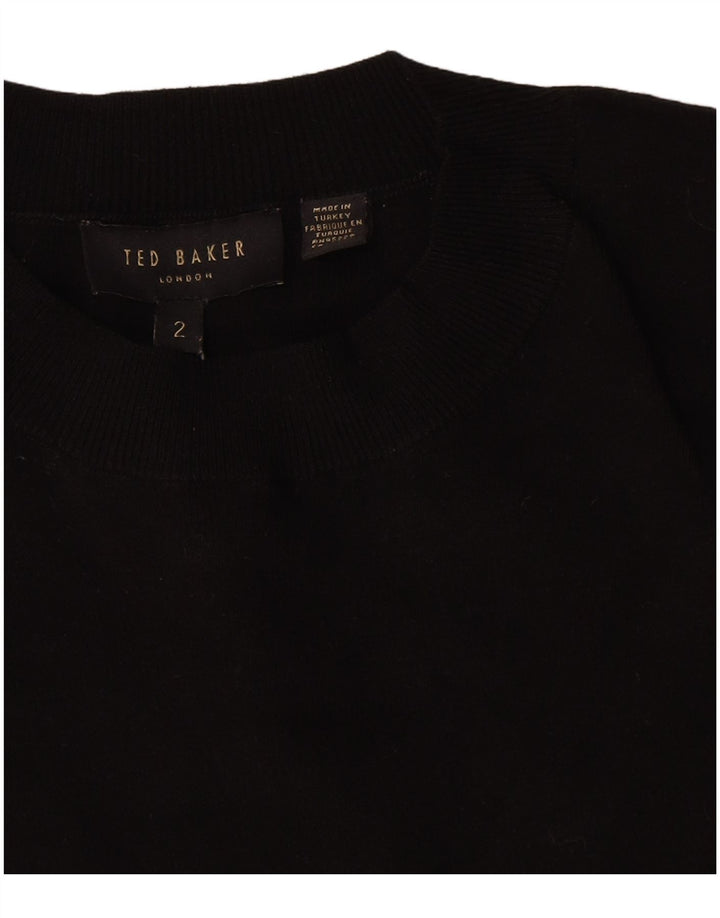 Ted Baker Damen-Pullover mit grafischem Rundhalsausschnitt, Größe 2, klein, Schwarz