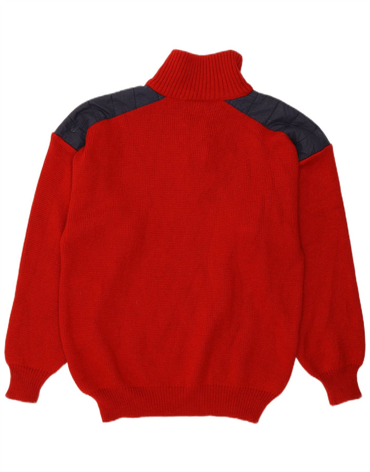 Vintage Herren-Pullover mit Reißverschluss, Mittelrot, Farbblock