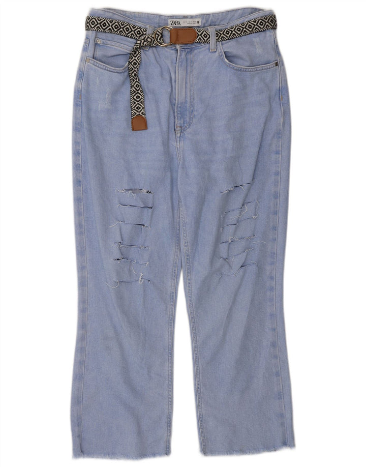 Zara Damen Distressed-Cropped-Jeans EU 38 Small W28 L24 Blaue Baumwolle