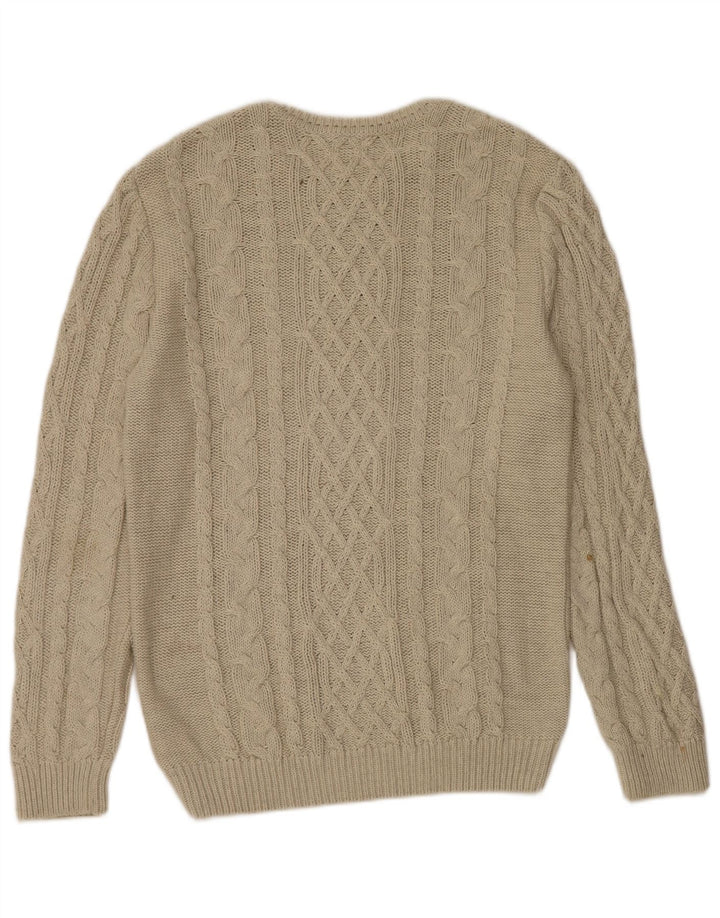 Zara Herren-Pullover mit U-Boot-Ausschnitt, groß, beige Baumwolle