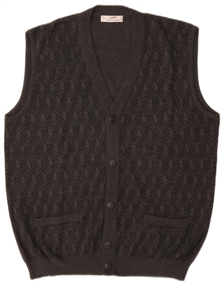 Bernardi Herren ärmelloser Cardigan Pullover IT 52 Große graue geometrische Wolle