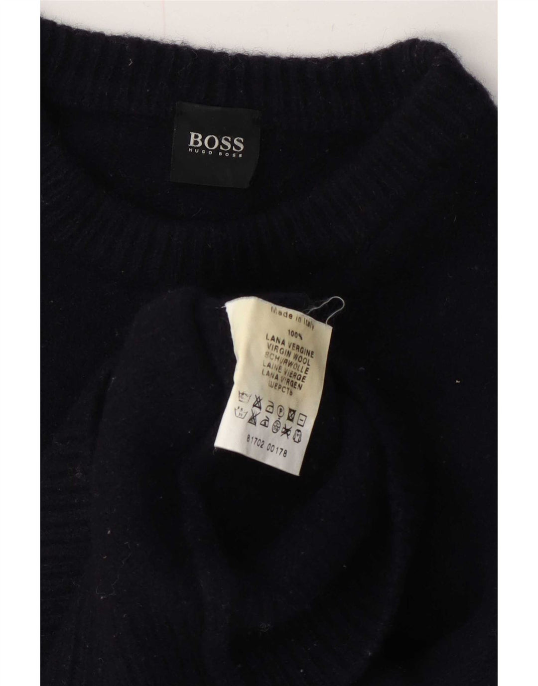 Hugo Boss Herren-Pullover mit Rundhalsausschnitt, mittlere marineblaue Wolle