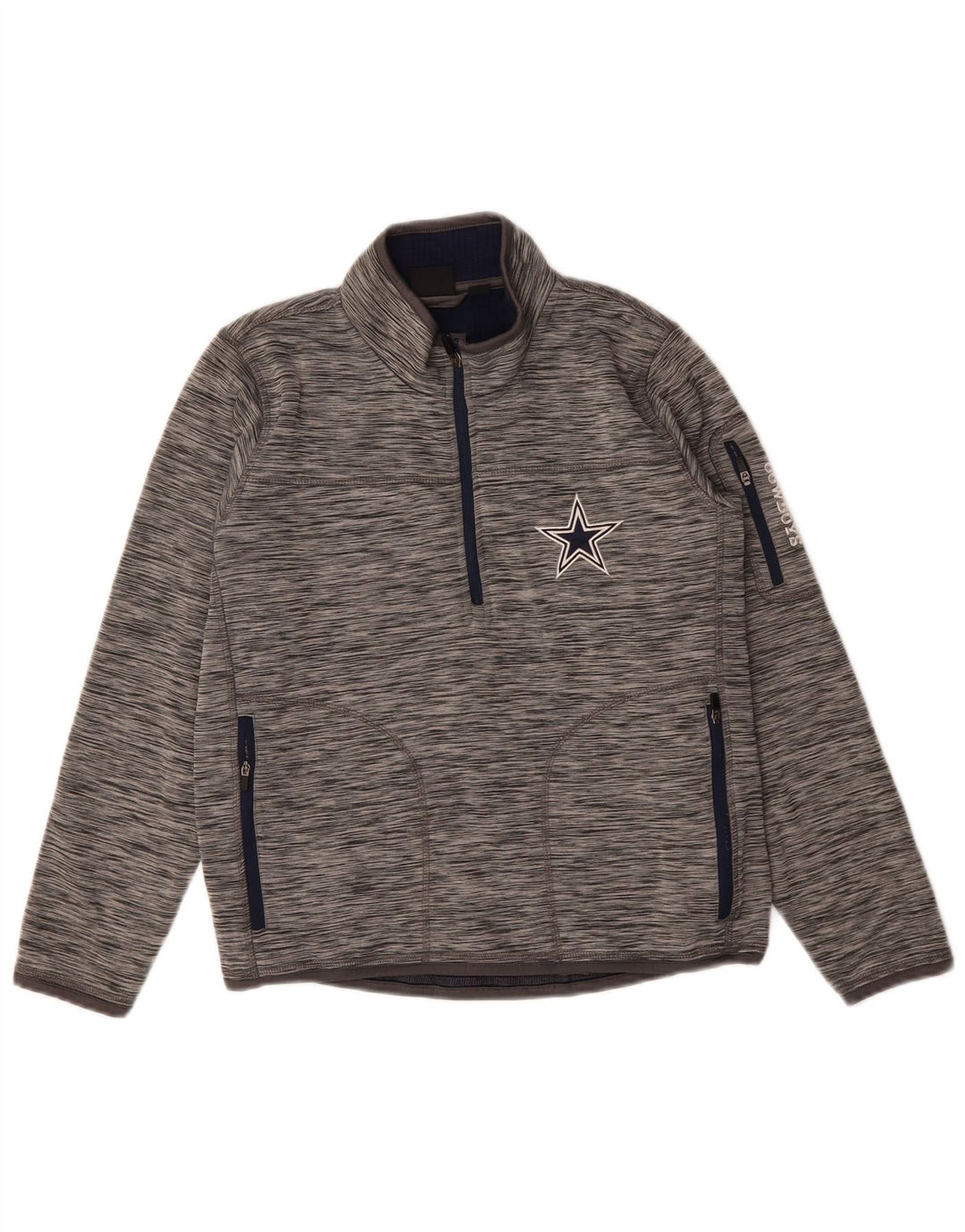 NFL Womens Zip Neck Sweatshirt Jumper UK 14 Medium Grey Flecked Polyester