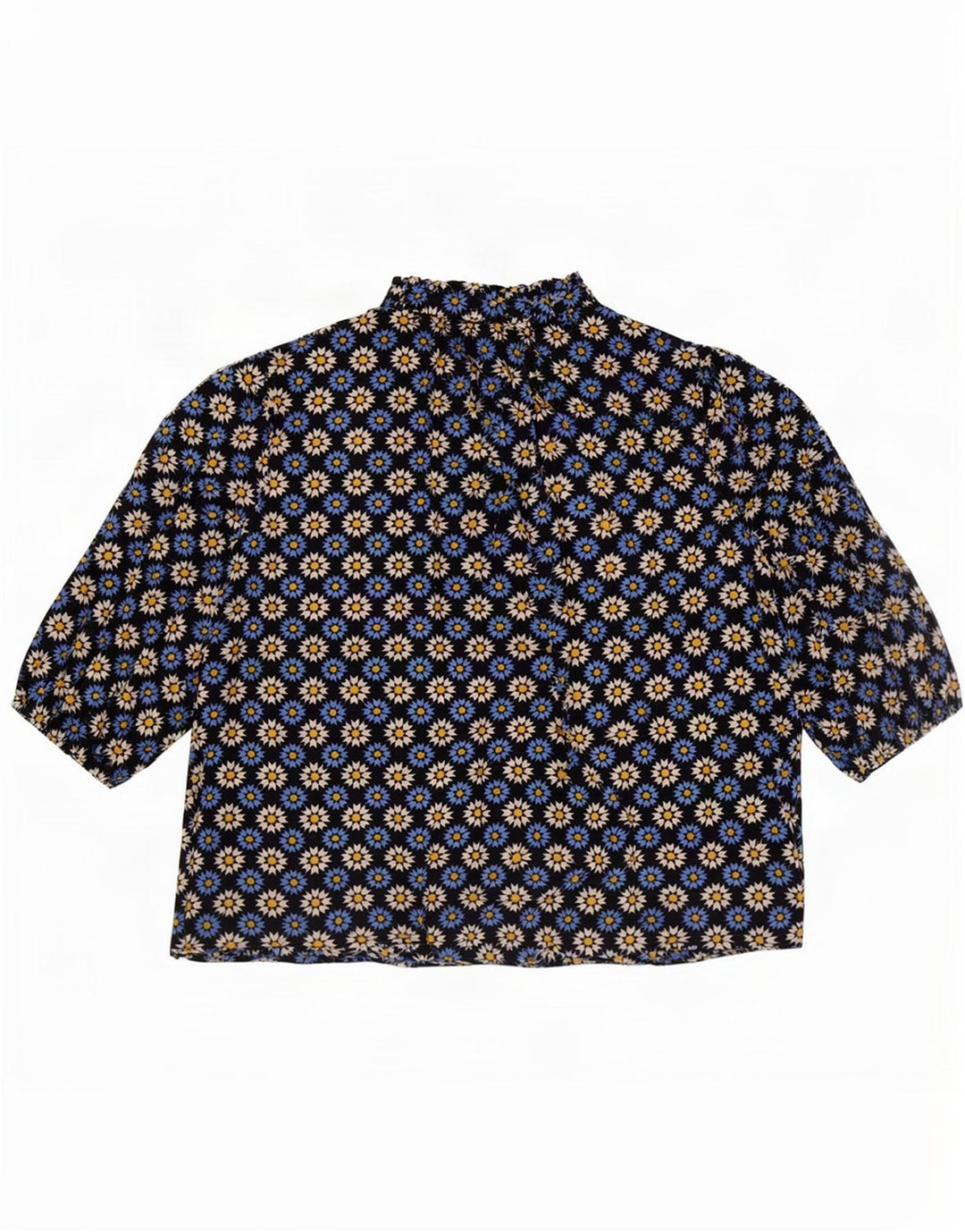 Marks & Spencer Damen-Blusenoberteil mit Bindeband vorne, Gr. 46, Größe L, Marineblau mit Blumenmuster