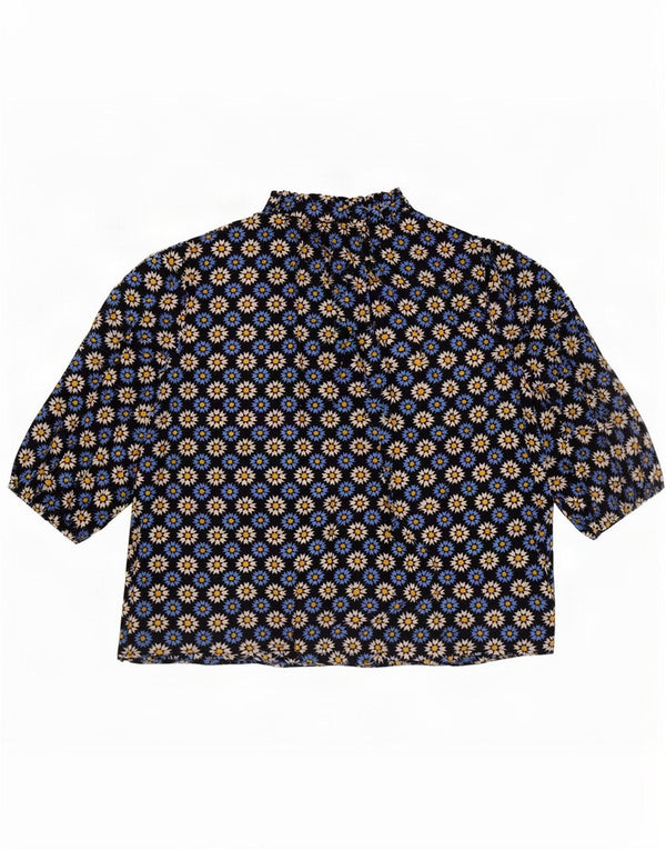 Marks & Spencer Womens Front Tie Blouse Top UK 16 Large Navy Blue Floral