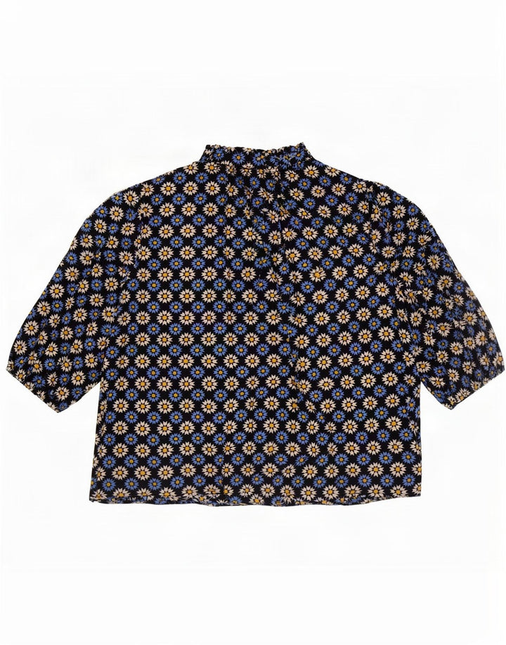 Marks & Spencer Damen-Blusenoberteil mit Bindeband vorne, Gr. 46, Größe L, Marineblau mit Blumenmuster