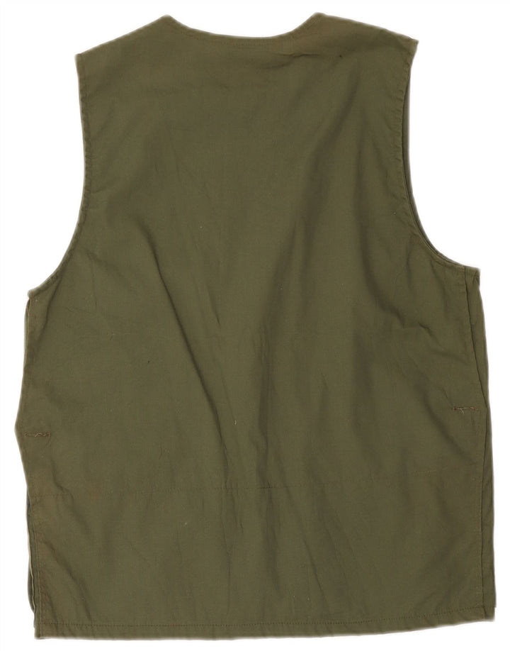 Vintage Herren Utility Gilet IT 46 Small Khaki Baumwolle