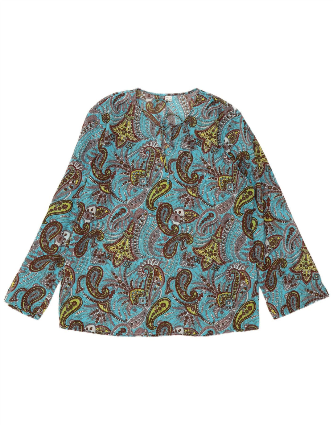 VINTAGE Womens Long Sleeve Blouse Top UK 14 Medium Blue Paisley