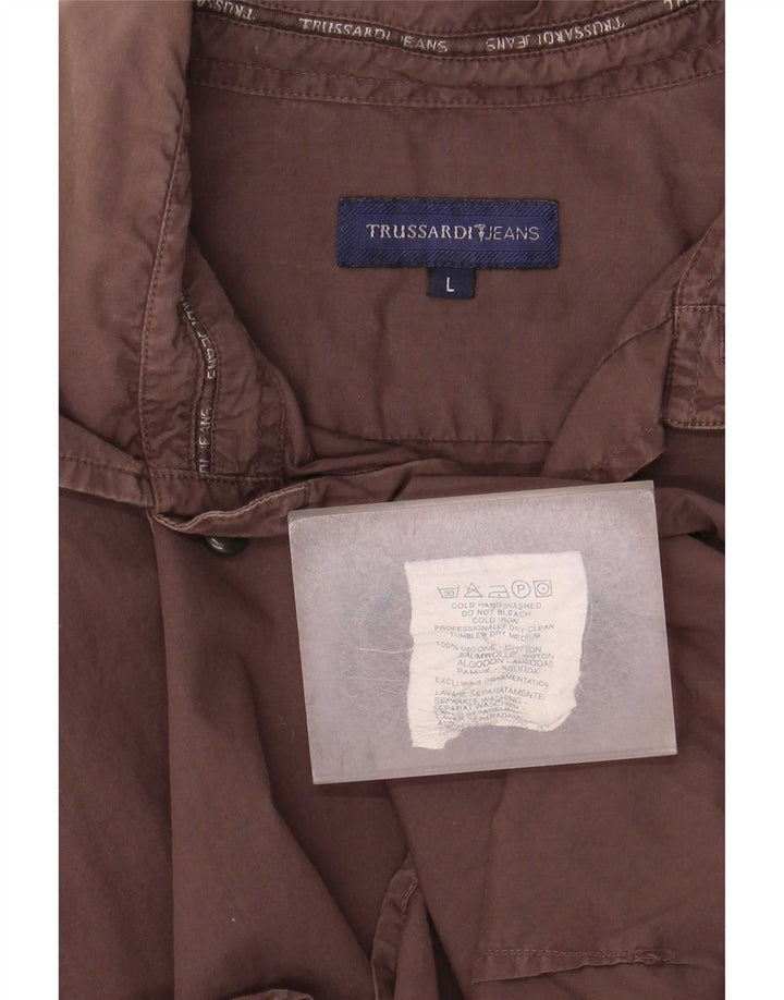 Trussardi Jeans Herrenhemd, groß, braune Baumwolle
