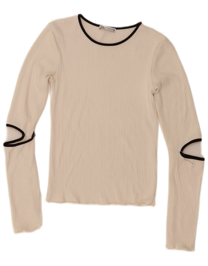 Zara Damen Top Langarm UK 8 Small Weiß