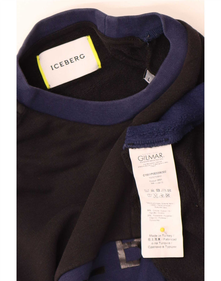 Iceberg Herren-Sweatshirt mit Grafik, groß, schwarze Farbblock-Baumwolle