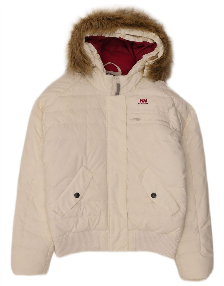 Helly Hansen Wattierte Damenjacke mit Kapuze, UK 12, mittelweißes Nylon