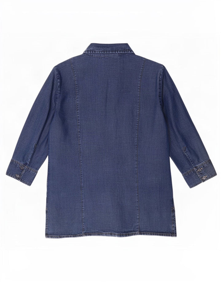 Marks & Spencer Damen-Denimhemd mit 3/4-Ärmeln, UK 12, mittelblaues Lyocell