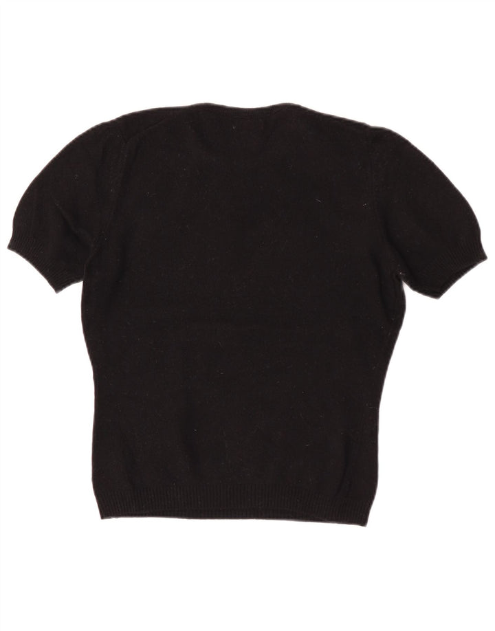 Benetton Damen-Pullover, kurzärmelig, Rundhalsausschnitt, Gr. 12, mittelschwarz