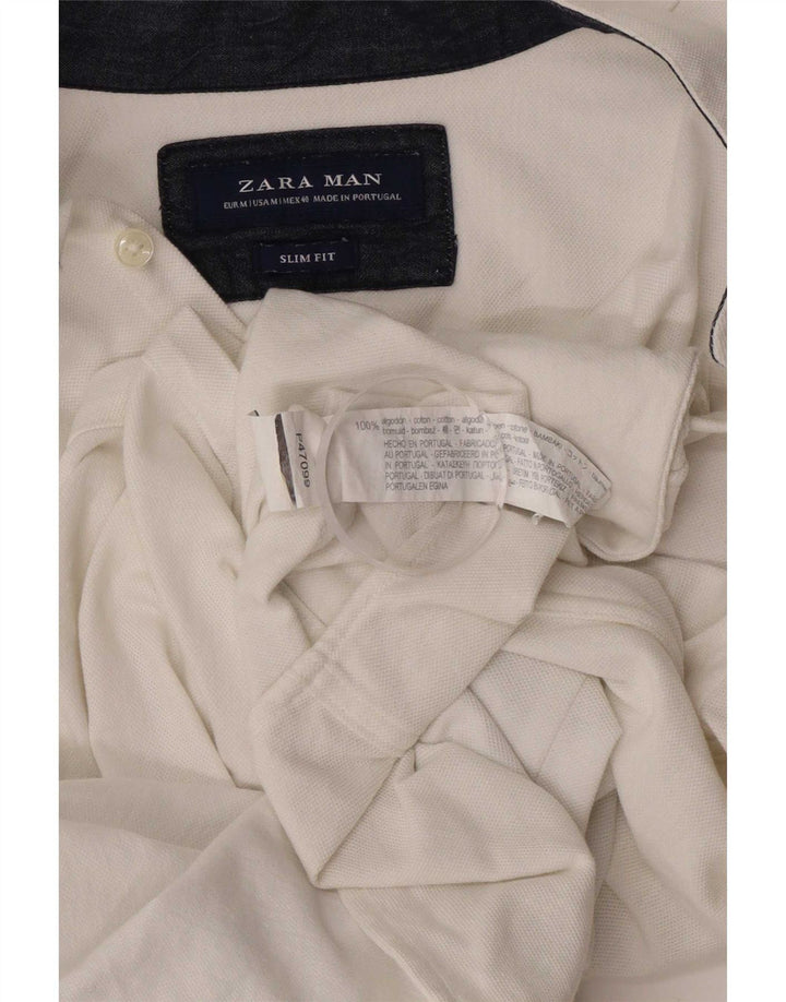 Zara Herren Kurzarm-Slim-Fit-Hemd aus mittelweißer Baumwolle