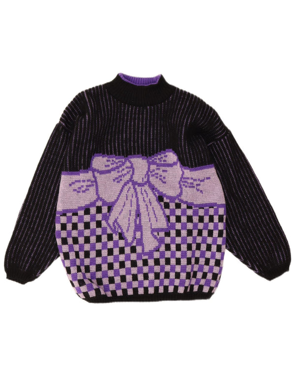 Vintage Damen Rollkragenpullover Pullover UK 14 Mittellila Geometrisch