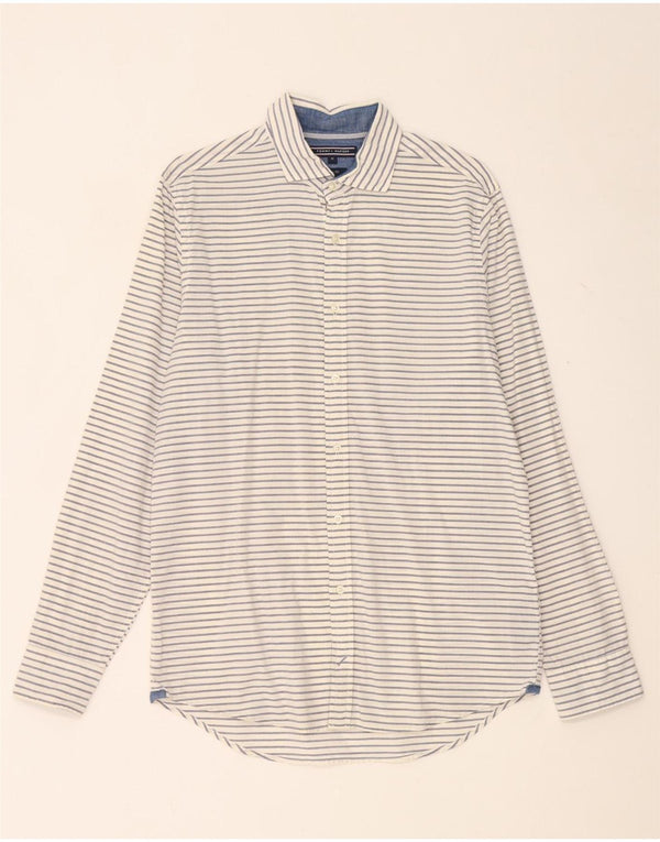 Tommy Hilfiger Damen-Slim-Fit-Hemd UK 14 Mittelweiß gestreift aus Baumwolle