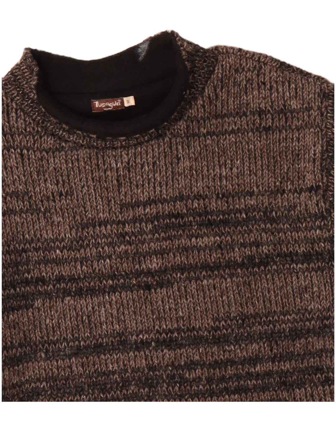 VINTAGE Mens Turtle Neck Jumper Sweater Medium Brown Striped Wool
