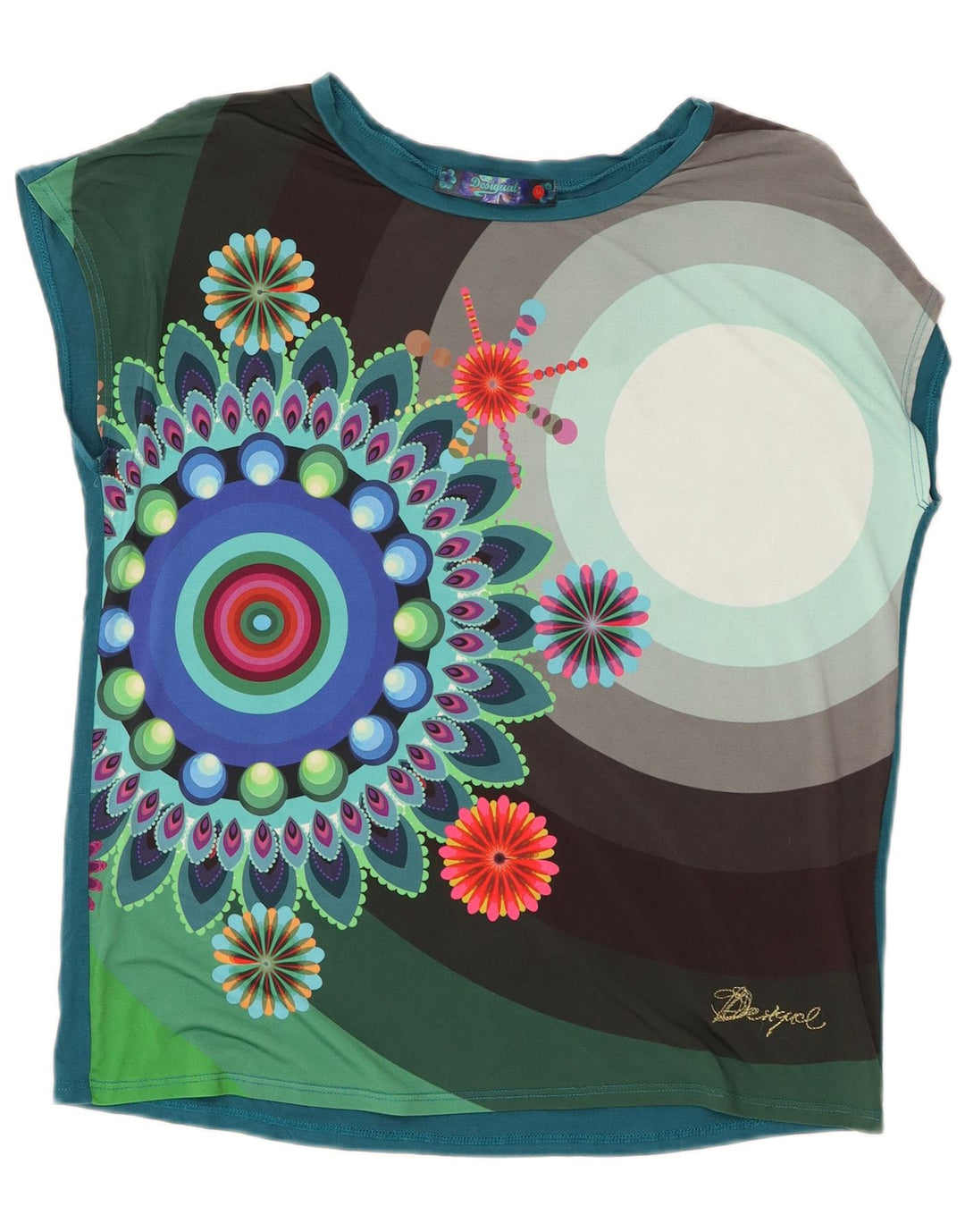 Desigual Damen Graphic T-Shirt Top UK 14 Medium Mehrfarbig