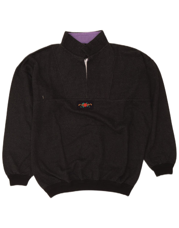 Vintage Herren Sweatshirt mit 1/4-Reißverschluss, groß, grau gefleckt, Retro