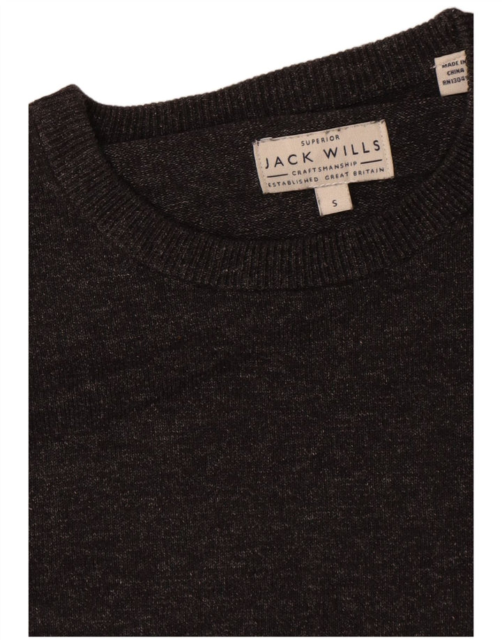 Jack Wills Herren-Pullover mit Rundhalsausschnitt, Größe S, graue Baumwolle