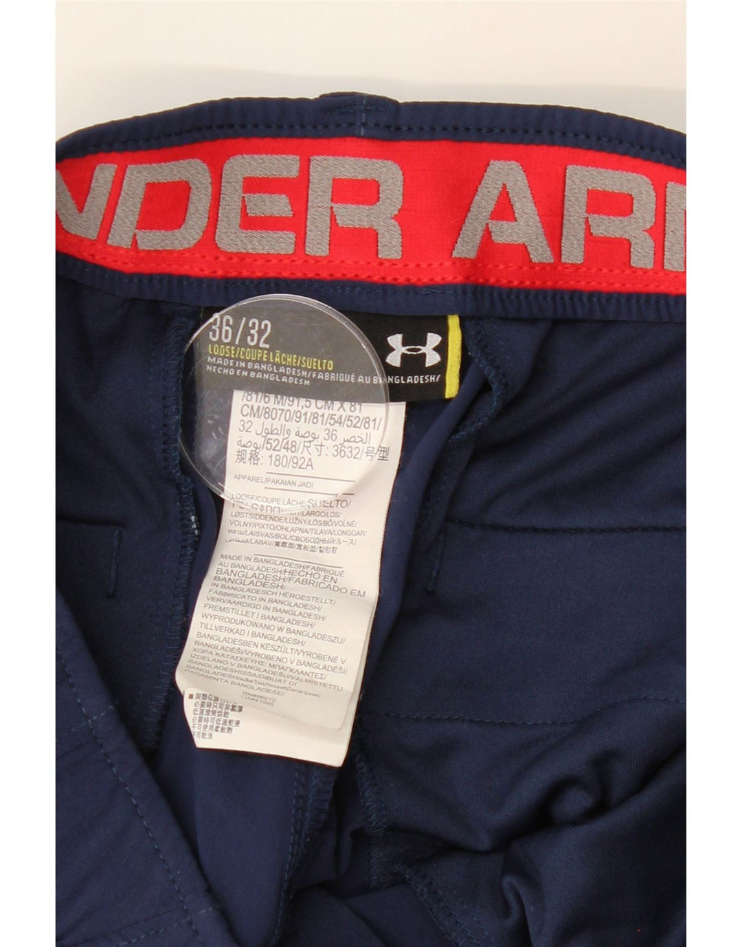UNDER ARMOUR Mens Straight Chino Trousers W36 L32 Navy Blue Polyester Vintage Under Armour and Second-Hand Under Armour from Messina Hembry 
