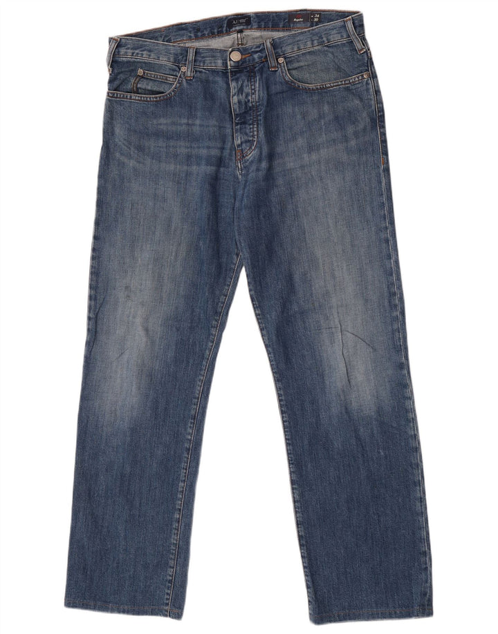 Armani Herren Regular Fit Straight Jeans W35 L30 Blaue Baumwolle